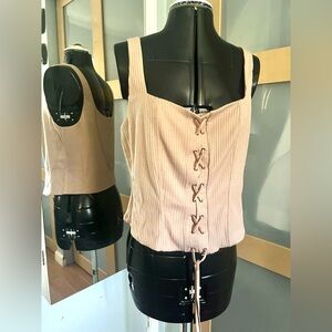 Like New, F21+ Ribbed Sleeveless Lace Up Front, OX